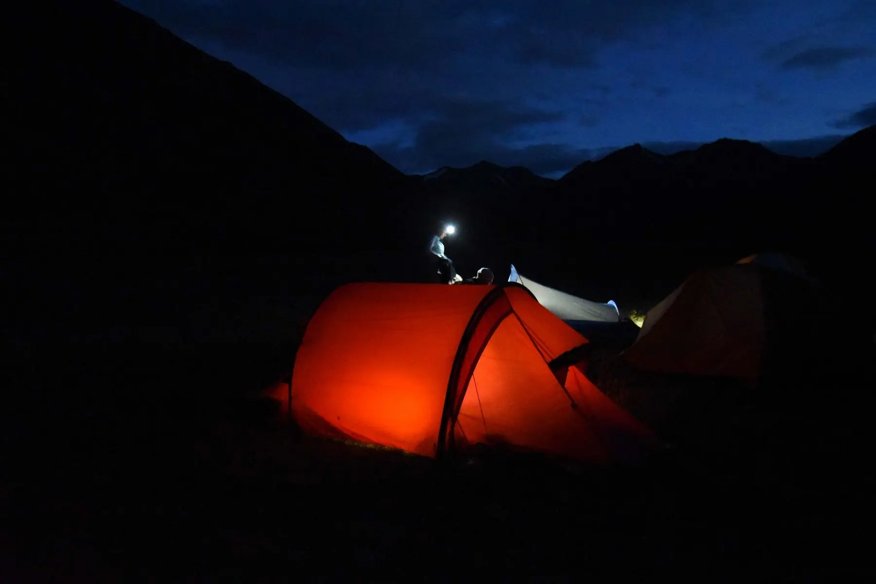 Tents at night in the Denali National Park backcountry